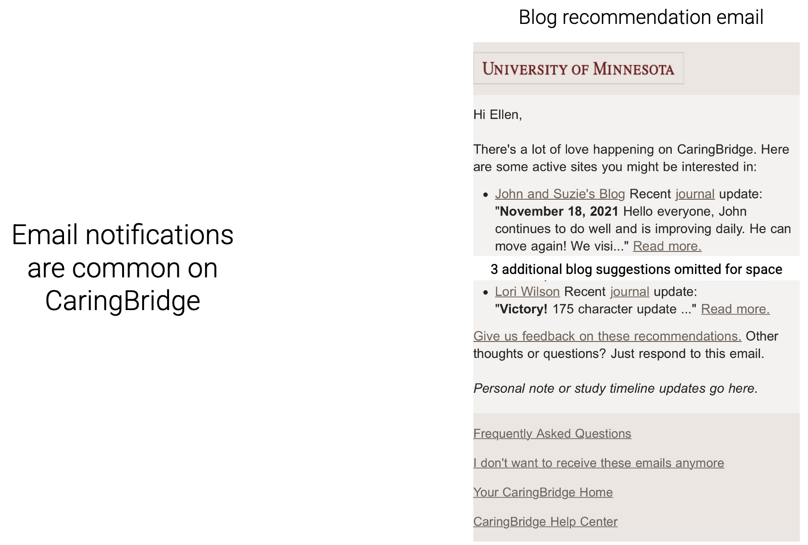 Email notifications are common CaringBridge.